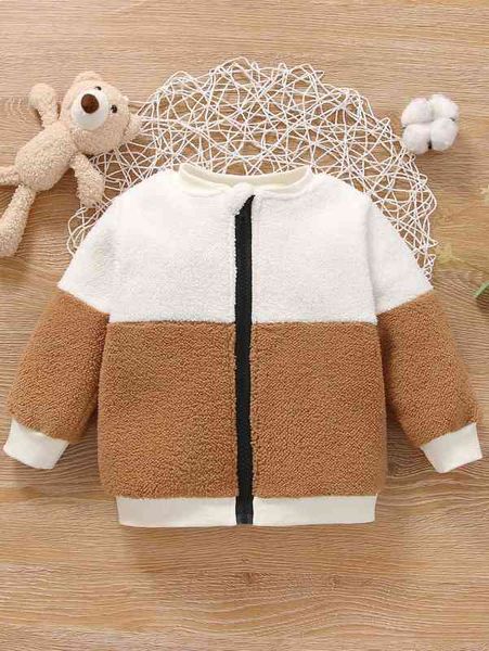 

baby color block zipper teddy bomber jacket she, Blue;gray