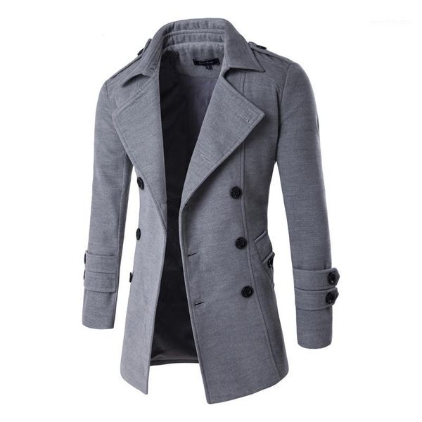 

men's wool & blends 2021 men's spring autumn men slim fit overcoat for man double breasted trench coat1, Black