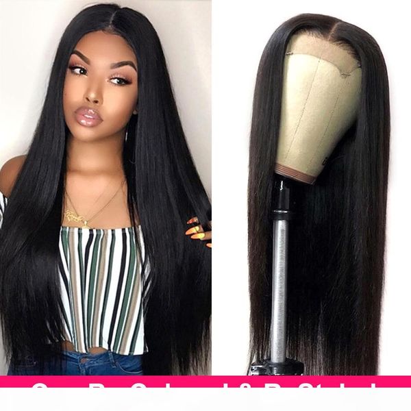 

peruvian virgin hair straight lace front human hair wigs for black women 150% density 30 inch long human hair 4x4 lace front closure wigs, Black;brown