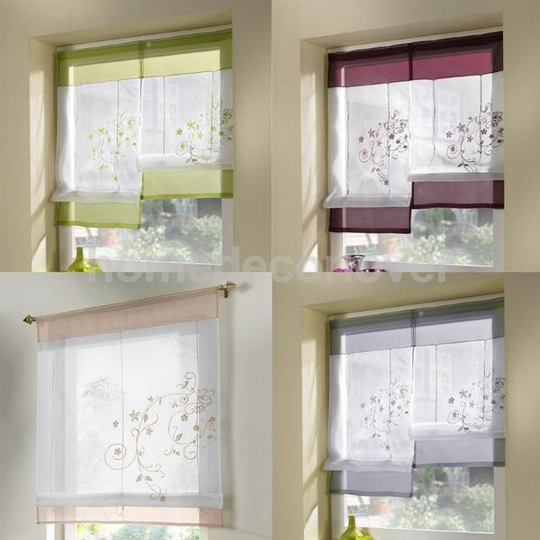 

curtain & drapes beauty embroidered floral roman voile - silk ribbon lifting window valance drape blind for small kitchen bedroom