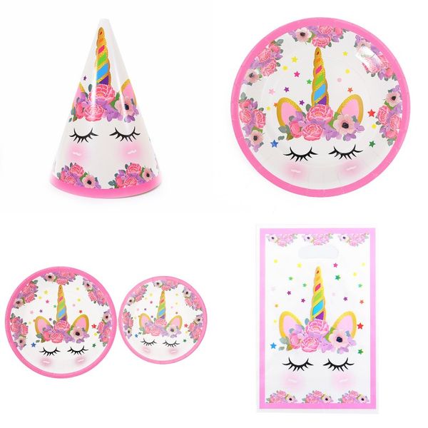 

cartoon unicorn theme sets prints cups plates forks spoons tableware suits banner flags tablecloth kits 114pcs 28 5yc e1