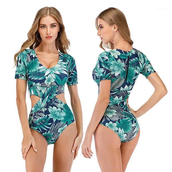 

new quick-drying high-elastic diving suit back zipper diving suit female one-piece short-sleeved surfing swimsuit swimwear1