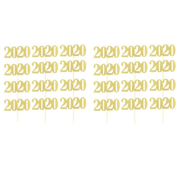 

stingy brim hats 24pcs/pack glitter 2021 year party cake er placard number shape cupcake flags sticks decoration for home, Blue;gray