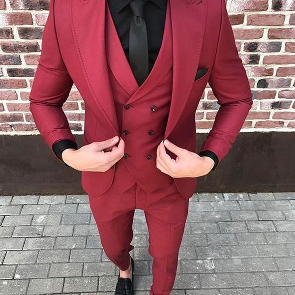 

2020 men's red notched lapel wedding suits evening party prom bridegroom custom made slim fit casual three pieces man tuxedos 766, Black;gray