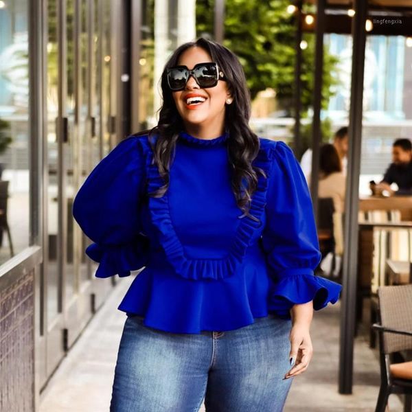 

plus size women ruffled lace spring autumn elegant long sleeve female party wear ladies casual elegant blouse1, White