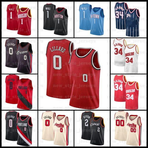

2 collin 0 damian sexton 34 hakeem 1 john olajuwon lillard wall z7 cleveland cavaliers houston rocket portland blazer jersey, Black;red