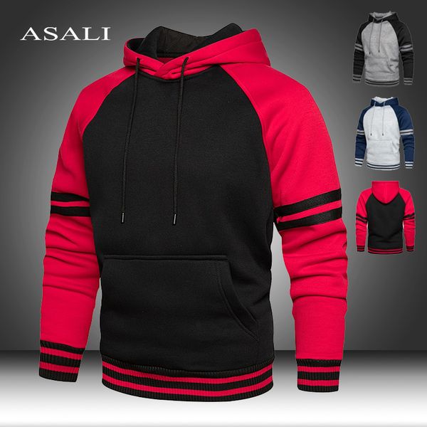 

strip hooded pullover warm fleece hoodies men sweatshirt spring autumn solid black color hip hop streetwear man's hoody kg-660