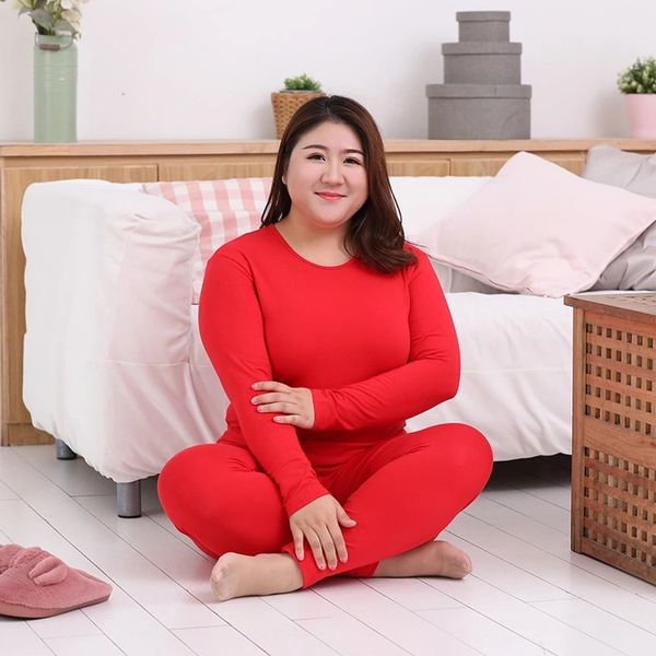 

women thermal clothing thick warm underwear suit pure cotton o neck seamless plus size 6xl long johns underwear for winter, Black;pink