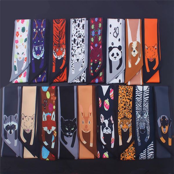 

2020 new animal leopard print silk scarf women fashion handle band ribbons lady head scarfs small long skinny scarves tie bags wmtvvh, Blue;gray