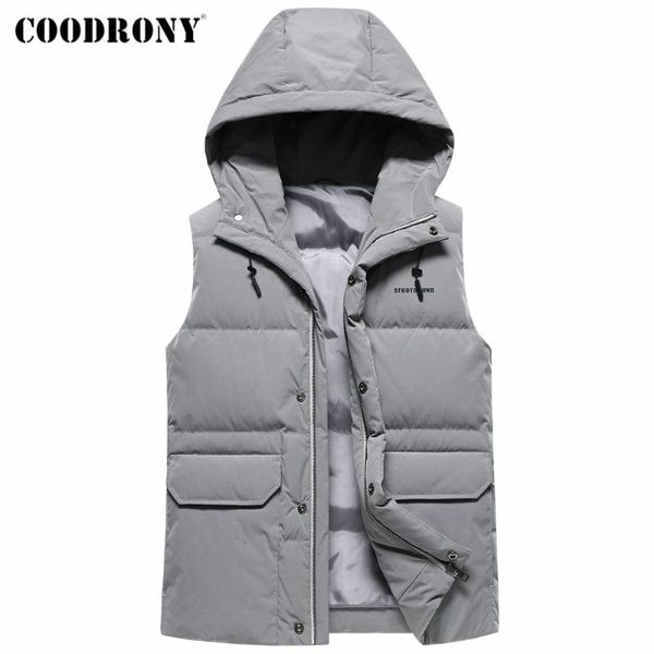 

coodrony men's winter jacket thick warm sleeveless down vest new arrival fashion casual hooded coat pockets brand clothing y8057, Black
