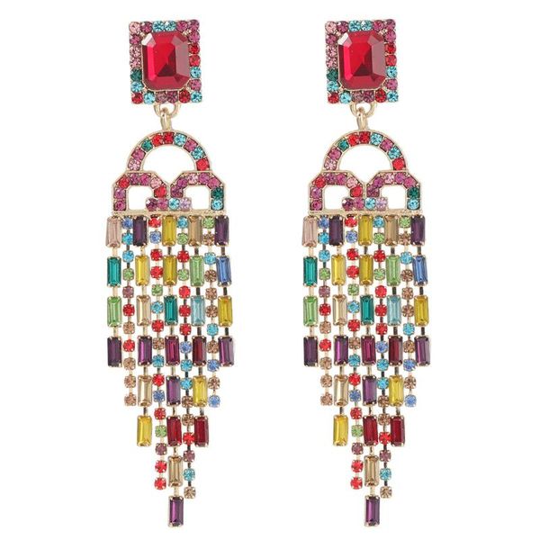 

women fashion multicolors crystal tassel dangle earrings jewelry perfect quality trendy statement earrings accessorie, Silver