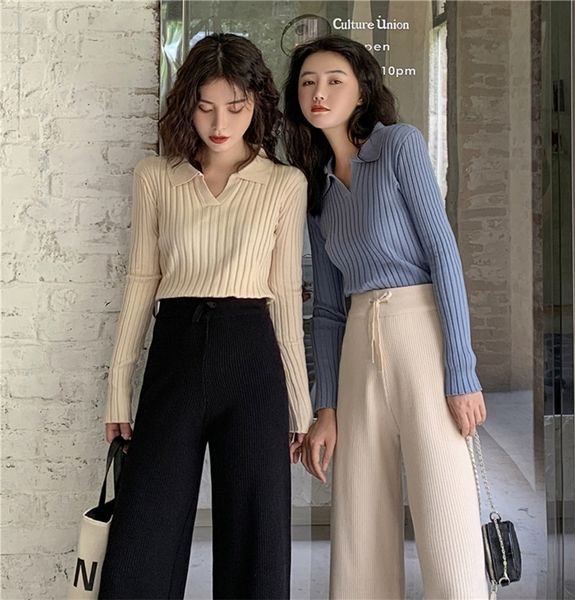 

ocyoe autumn 2020 new gentle style korean versatile t-shirt sweater pullover slim bottomed pullover sweater v-neck sweaterwomen's lov, White;black