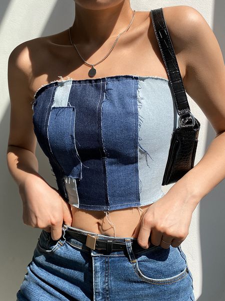 

the new slim slimming open back strappy vest denim wrapped chest top, White
