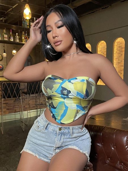 

sxy allover print hanky hem crop tube r0gh#, White