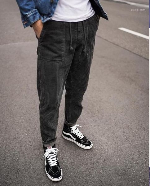 

harem pants pocket slim fit solid color trousers homme skateboard pants casual pants mens corduroy drawstring, Black