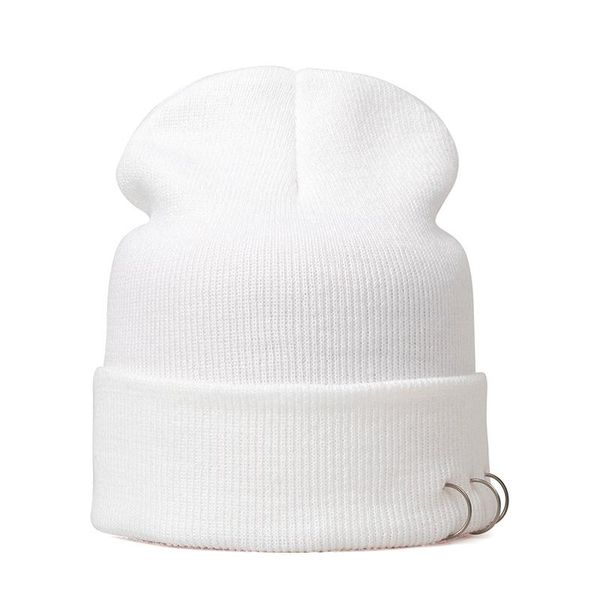 

men women harajuku style iron ring cap autumn winter warm wool knitted hat fashion simple outdoor accessories, Blue;gray