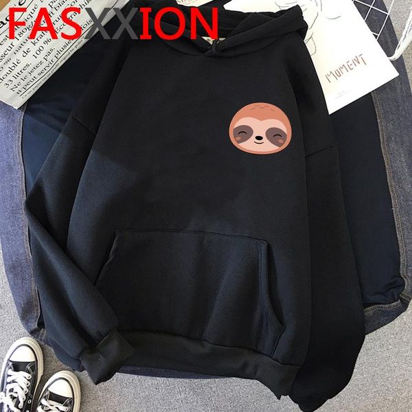 

women's hoodies & sweatshirts kawaii sloth funny cartoon graphic harajuku warm women ullzang cute anime 90s winter sweatshirt casual ho, Black