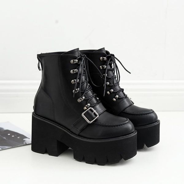 

boots lace up platform women's buckle strap high heel women black goth ankle for 3691