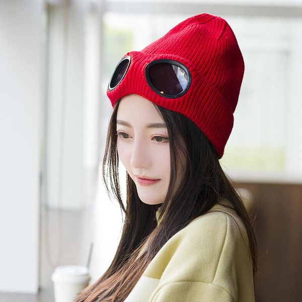 

beanie/skull caps 2021 winter warm knit hats fashion windproof ski with removable glasses thicken sports multi-function, Blue;gray