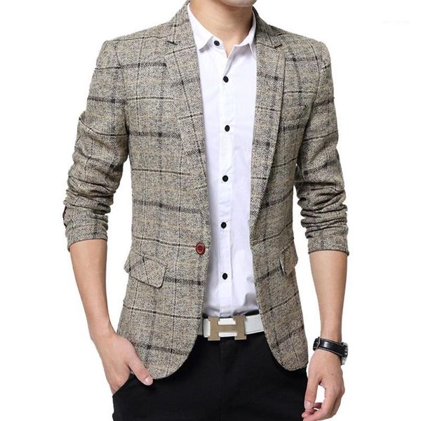 

2019 men fashion slim fit casual suit blazer coat jacket outwear grid pattern1, White;black