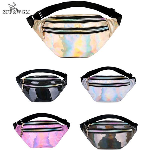 

zff&wgm women bum bag laser belt bag holographic fanny pack designer waist cute waist packs phone pouch for party, travel