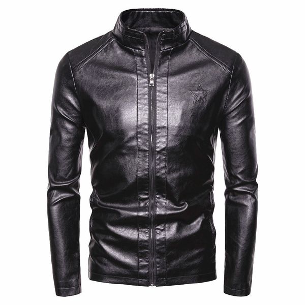 

2021 new spring casual motor pilot jackets coat fashion stand collar faux leather jacket coats men 4xl plus c88l, Black