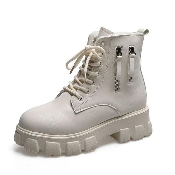 

boots soft leather platform shoes for women 2021 round toe black thick sole ankle plush warm winter booties femmes chaussures