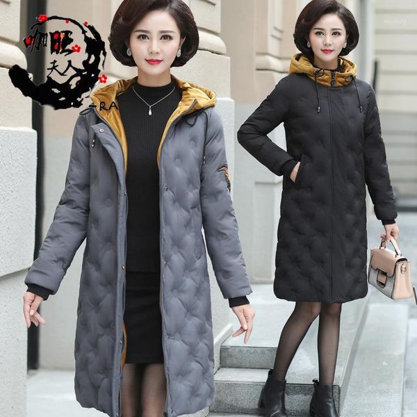 

women winter coat long slim hooded thicken warm jacket middle-aged parkas coat fashion down cotton padded jacket outwear parkas1, Black