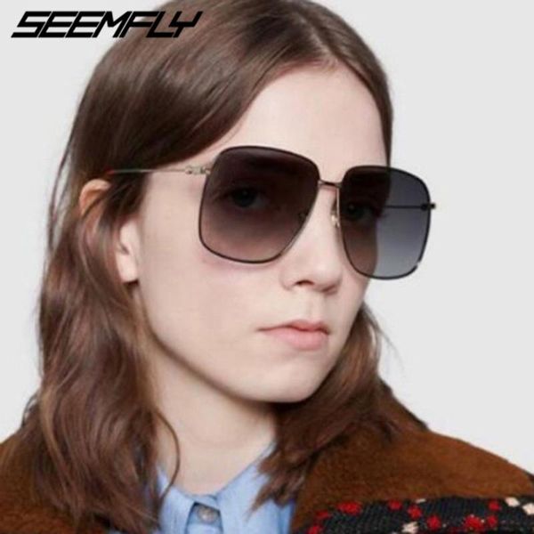 

seemfly fashion luxury oversized square sunglasses men women vintage metal big frame sun glasses mirror male goggle uv400 shades, White;black