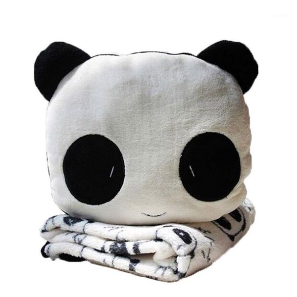

sweet panda velvet plush toy coral fleece blanket accent set (black, white)1
