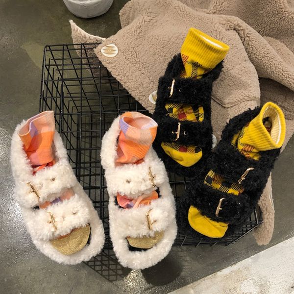 

new women slippers causal soft fur ladies flats outdoor slides winter warm female sandals shoes woman flat heel slipper shoes x1020, Black