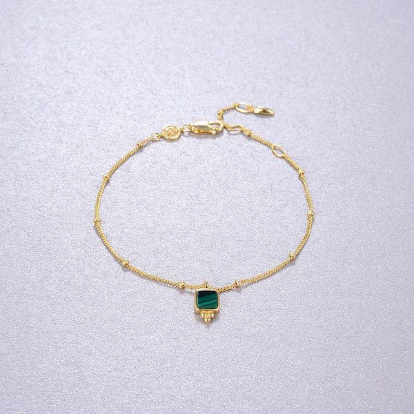 

cmajor sterling silver gold plated fine jewelry fashion elegant delicate temperament natural malachite chain bracelet for women1, Golden;silver