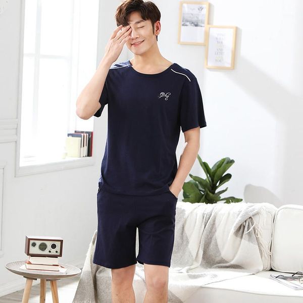 

men's pajamas set summer loose leisure elastic waist men sleepwear cotton men's short sleeve nightwear short pant outwear1, Black;brown