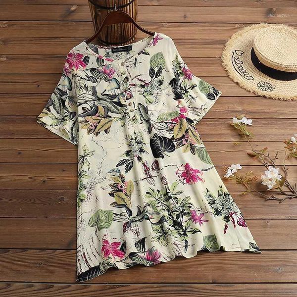 

2020 summer floral printed party shirts zanzea women short sleeve blouse vintage casual tunic female chemise blusas s 5xl1, White
