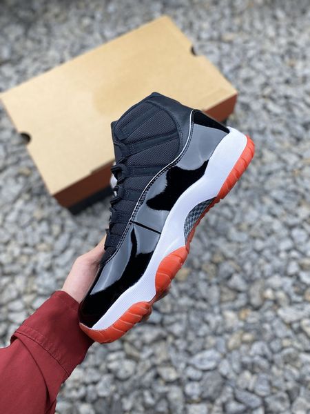 

bred 11 xi jumpman 23 men basketball shoes black varsity red white high 11s patent leather mens sneakers trainer us5.5-12, White;red