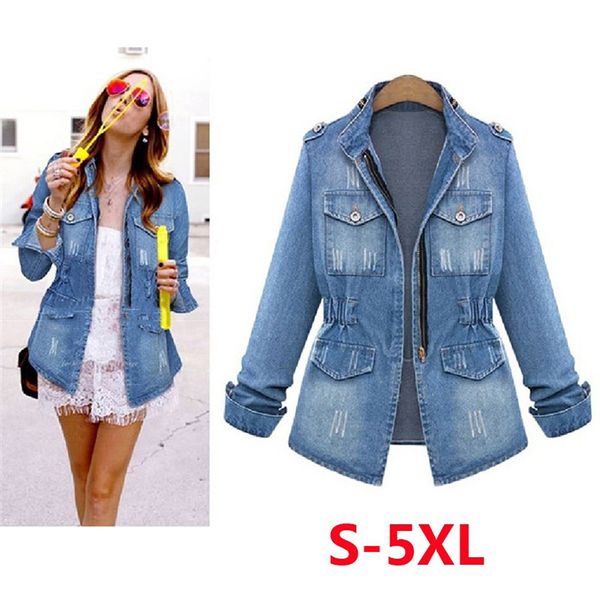 

denim jackets women autumn fashion long sleeve jeans coat casual denim outwear plus size 5xl 201023, Black;brown