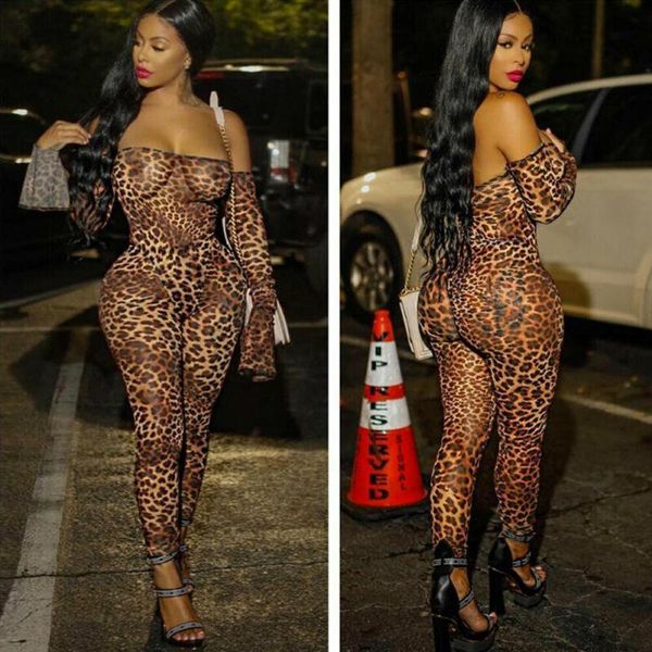 

new women's off shoulder lepoard print backless bodycon jumpsuit romper long trousers skinny jumpsuit trousers, Black;white