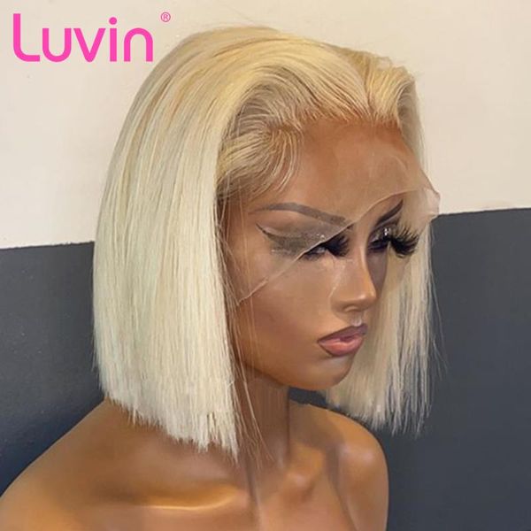 

lace wigs luvin 613 blonde front for black women remy straight brazilian human hair short bob ombre frontal wig pre plucked, Black;brown