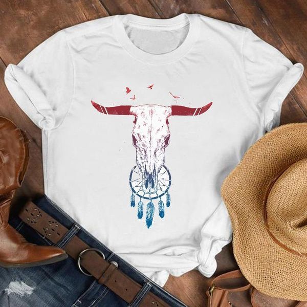 

women lady heifer cattle feather vintage fashion summer fall shirt clothes tshirt tee womens female print t graphic t-shirt, White