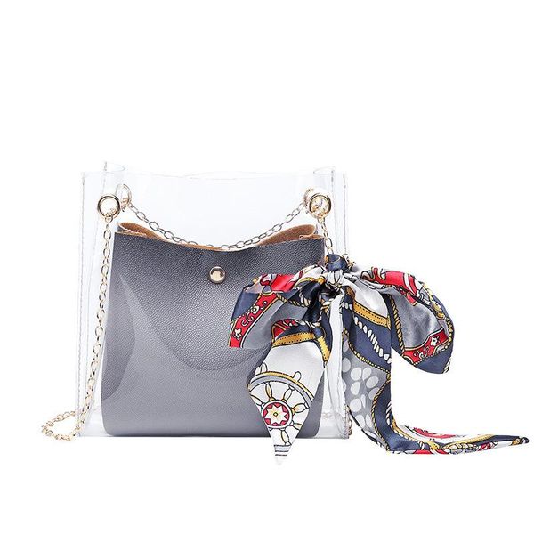 

women's crossbody bags transparent chain shoulder bag pu fashion small composite bags female bow design handbag pouchs tote bag