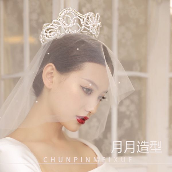 

bridal headdress exaggerated personality pearl crown hair ornament show studio p accessories, Silver