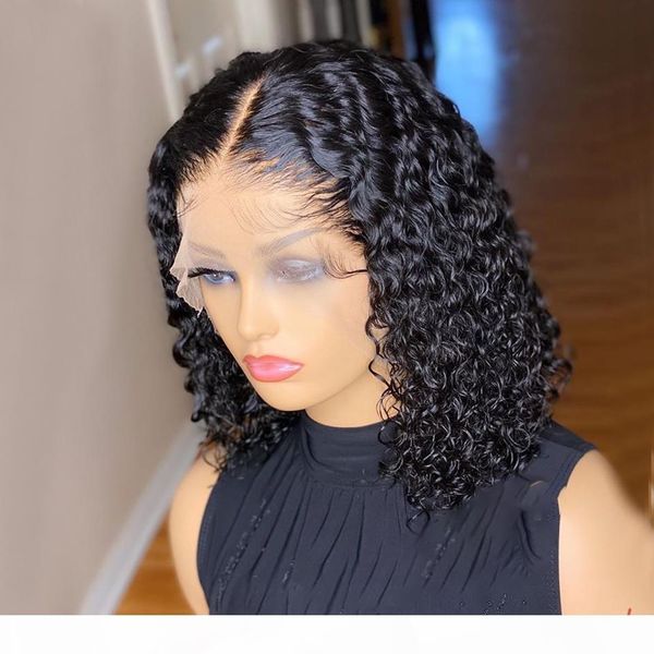 

13x4 short bob wig curly lace front human hair wigs for women natural hairline plucked remy brazilian curly 4x4 lace closure wig, Black;brown