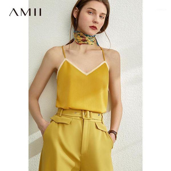 

amii minimalism spring summer fashion spliced tank women causal vneck straight female camisole 120202091, White