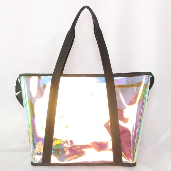 

shiny pvc tote bag laser hologram transparent bag pvc clear tote bags summer beach large capacity shopping bags