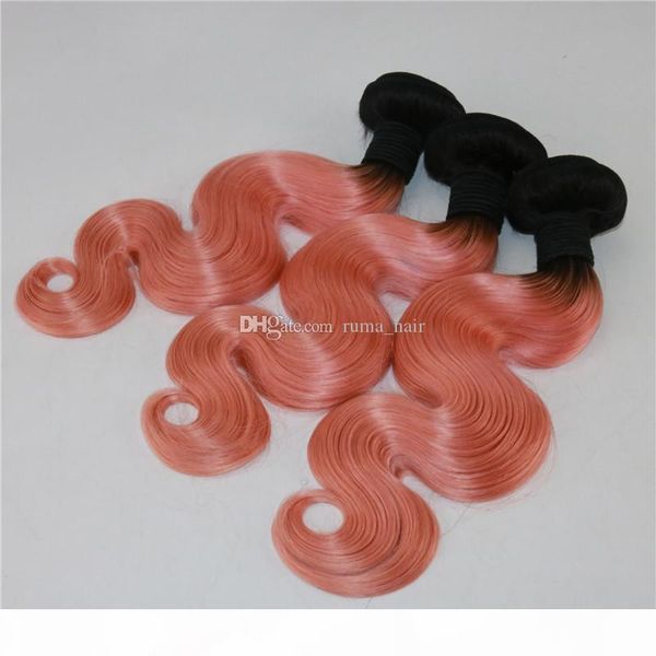 

rose gold human hair extensions 3pcs lot two tone 1b rose gold ombre hair weaves ing, Black;brown