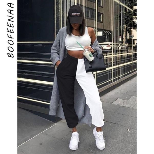 

boofeenaa black and white high waist baggy pants womens bottoms autumn winter sweatpants korean joggers trousers c87-ad27 y200418, Black;white