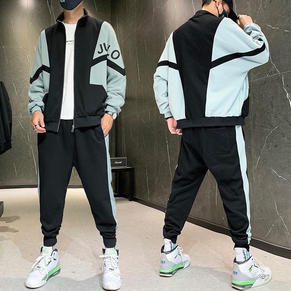 

mens streetwear tracksuit 2020 autumn new sweat suit men patchwork hoodie sweatpants hip hop set male fashion joggers sets