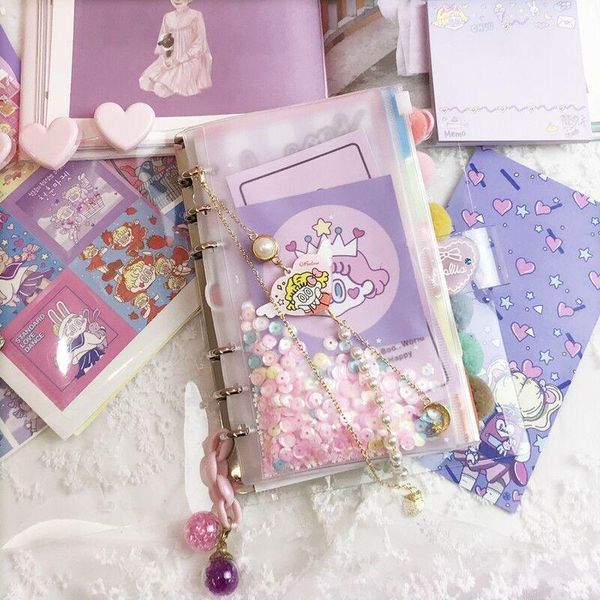 

kawaii a6 loose-leaf spiral diary notebook journals agenda planner school stationery gift set1, Purple;pink