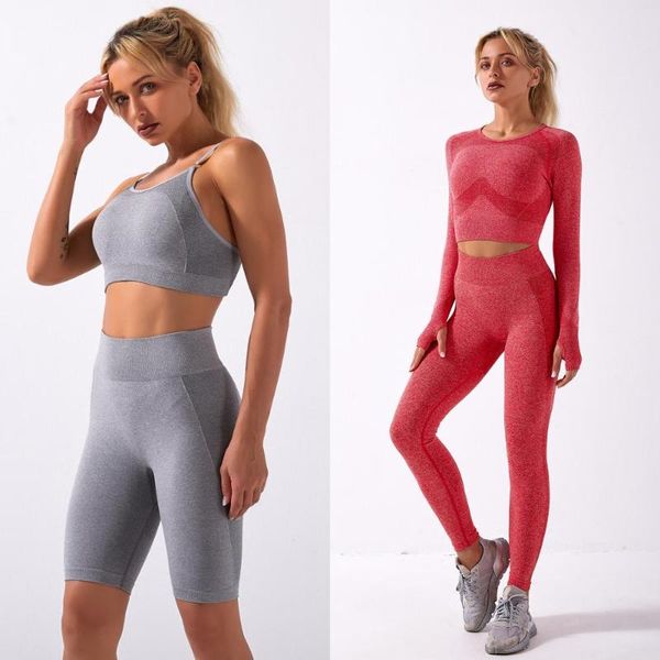 

yoga outfits 2021 2/4 pcs seamless breathable sweat absorbing gym clothing leggings women set workout sportswear, White;red