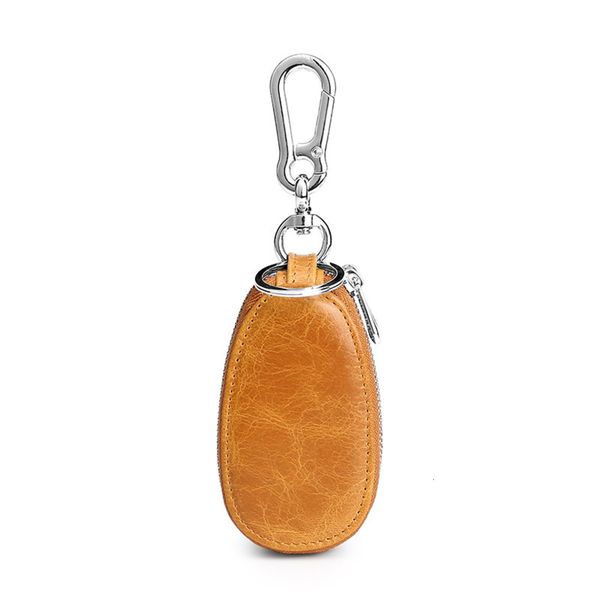

head leather layer men's double zipper oval car business key bag women's, Silver
